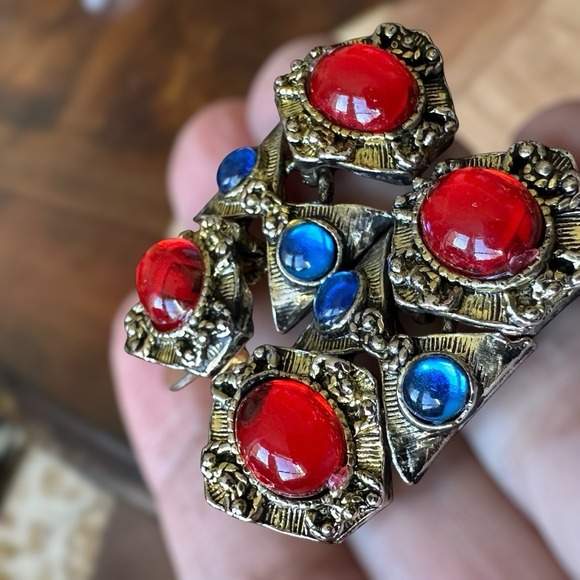 VTG Byzantine Etruscan Mogul Cabs Bracelet 7 Inch w Earrings Multicolor Ornate - Picture 7 of 13